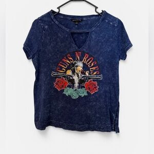Women's Blue Acid Wash Guns N’ Roses Graphic Tee. Size S-Oversized.